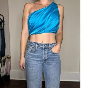 Do + Be Blue One Shoulder Crop Top Size Medium